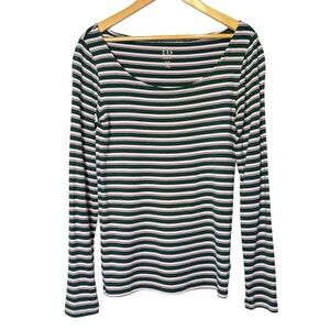 GAP Modern Scoopneck Long Sleeve T-Shirt in Green, Pink & Blush Stripe, Size S